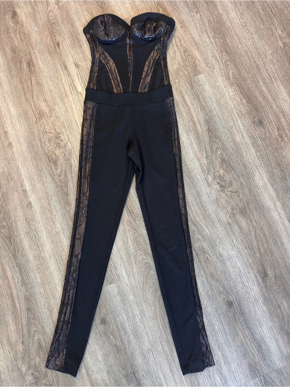 bebe Black Strapless Lace-Panel Jumpsuit